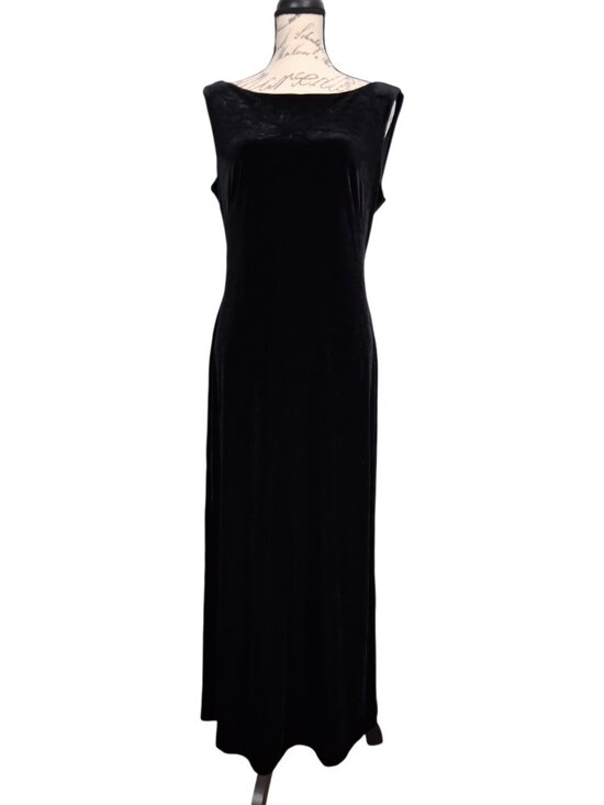 Robbie Bee Dresses & Skirts - Vintage Black Velvet Maxi Dress Sleeveless Black Lace Sheer Back Classic Sz 12